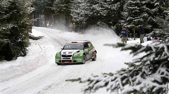 Jan Kopecký a jeho koda Fabia S2000 na Rallye Monte Carlo.