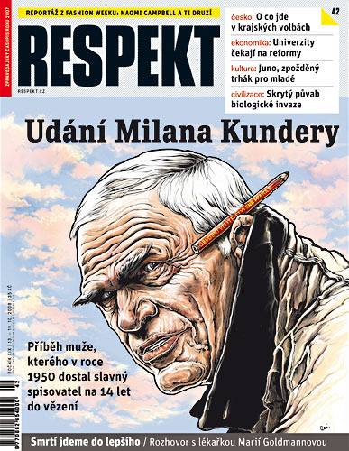 Respekt, kter vyel 13. jna 2008. Milan Kundera v podn Pavla Reisenauera.