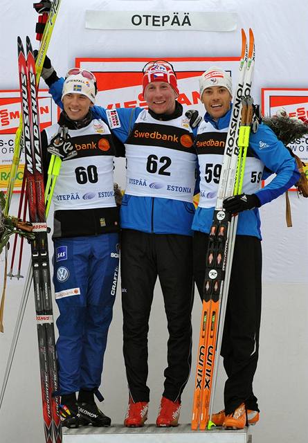 Stupn vítz: druhý Johan Olsson, vítz Luká Bauer, tetí Vincent Vittoz. 