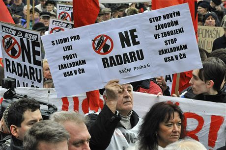 Demonstrace proti radarové základn v esku na námstí Jana Palacha v Praze (31. ledna 2009)