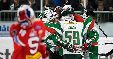 Hokejový útoník Pavel Rosa se raduje z gólu v dresu védského Rögle