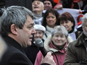 Vojtch Filip z KSM na demonstraci proti radarov zkladn v esku na nmst Jana Palacha v Praze (31. ledna 2009)