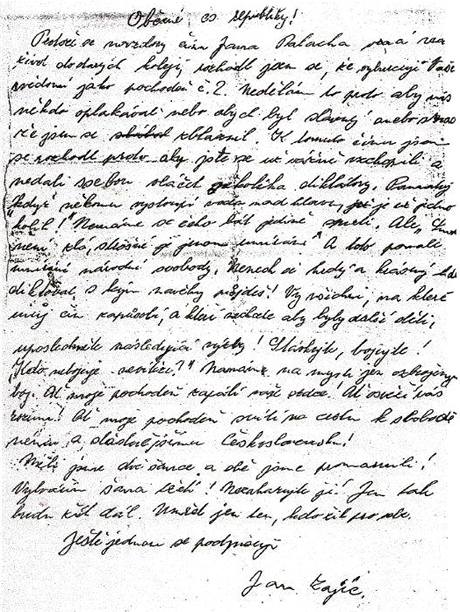 Faksimile dopisu Jana Zajíce