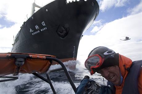 Ekologit aktivist svdj na moi bitvu s japonskmi velrybi.