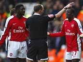 Arsenal: Emanuel Eboue (vpravo) dostává ervenou kartu