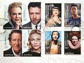 Austral�tí herci Nicole Kidmanová, Russel Crow, Geoffrey Rush a Cate Blanchettová v nové kolekci po�tovních známek