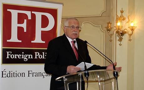 Václav Klaus na seminái v Paíi, kam jej pozvala francouzská mutace amerického asopisu Foreign Policy (11. února 2009)