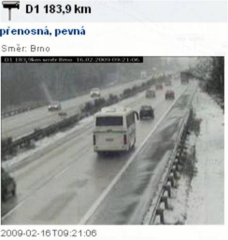 Zábr kamery na dálnici D1 ve smru na Brno