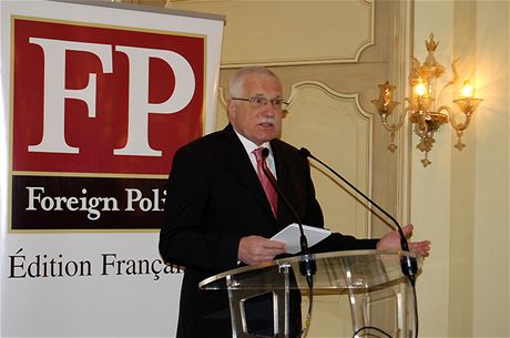 Václav Klaus na seminái v Paíi, kam jej pozvala francouzská mutace amerického asopisu Foreign Policy (11. února 2009)