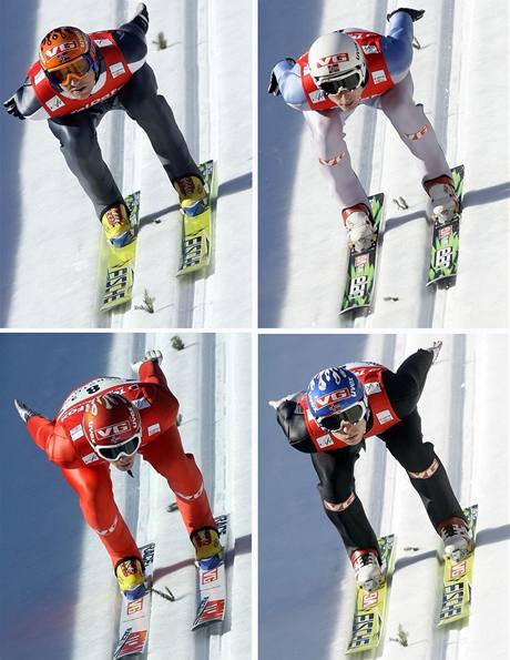 Nort skokan na lych: Roar Ljoekelsoey (vlevo nahoe), Johann Remen Evensen (vpravo nahoe), Anders Bardal (vlevo dole) a Anders Jacobsen
