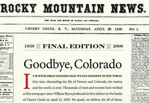 Poslední titulní stránka zaniklého coloradského deníku The Rocky Mountain News.