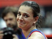 Ruská tykaka Jelena Isinbajevová po neúspném pokusu o vylepení svého svtového rekordu na halovém atletickém Mítinku svtových rekordman v Praze