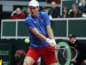 Tom Berdych v vodnm utkn Davisova pohru proti Francii.