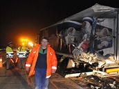 Sráka dvou kamion na dálnici nedaleko Velkých Pavlovic