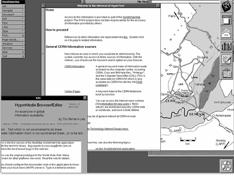 První prohlíe Nexus pro první webové stránky CERN v roce 1991