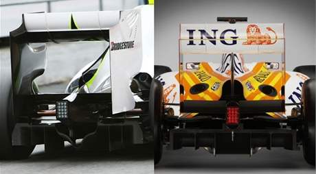 Porovnání difuzoru Brawn GP (vlevo) a Renaultu
