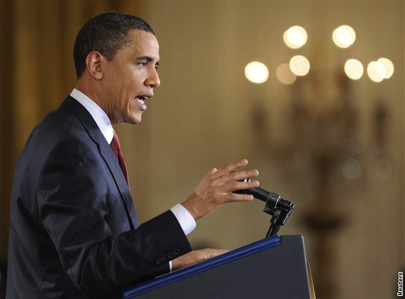 Americký prezident Barack Obama na úterní tiskové konferenci v Bílém dom. (24. bezna 2009)