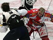 Slavia se probila v play-off u� do finále. Na snímku se perou slávista Va�í�ek a Nedv�d.