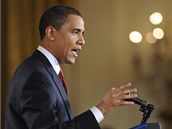 Americký prezident Barack Obama na úterní tiskové konferenci v Bílém dom. (24. bezna 2009)