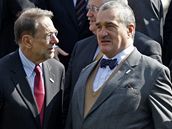 Javier Solana a Karel Schwarzenberg na zámku Hluboká po neformálním jednání ministr zahranií zemí EU
