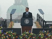 Barack Obama pi projevu na Praskm hrad (5. dubna 2009)