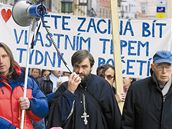 Libor Halk protestuje na nmst Svobody v Brn proti potratm
