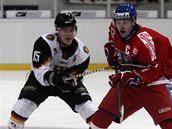 Nmecko - esko: Jaroslav Hlinka  (pravo) v souboji s nmeckým reprezentantem eského pvodu Martinem Anikou.