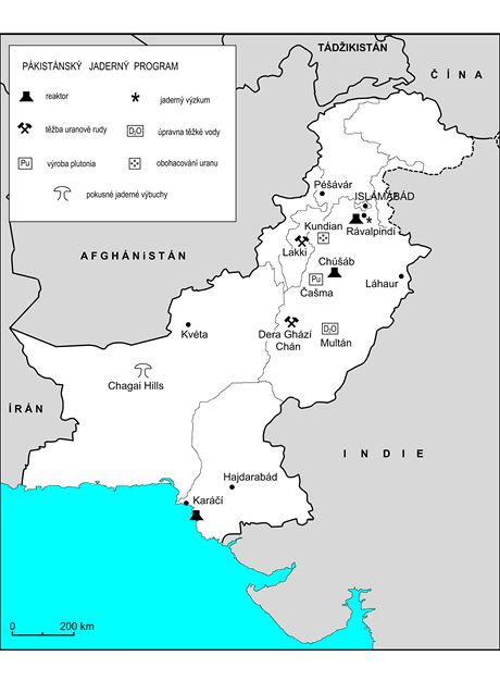 Mapa hlavnch pkistnskch atomovch stedisek