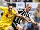 Newcastle - Fulham: hostující Clint Dempsey (vlevo) proniká kolem Nickyho Butta
