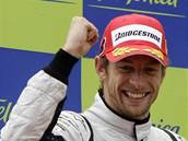 Jenson Button z Brawn GP se raduje z vtzstv ve VC panlska
