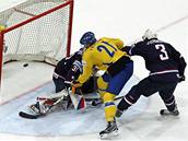 védsko - USA: Loui Eriksson ze védska pekonává brankáe Roberta Escheho