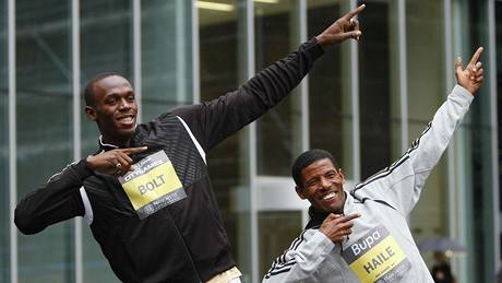Usain Bolt a Haile Gebrselassie v Manchesteru.