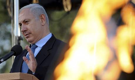 Benjamin Netanjahu pi projevu k 42. výroí izraelského obsazení východní ásti Jeruzaléma. (21. kvtna 2009)