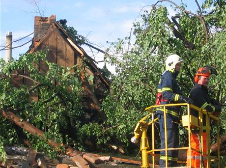 Spadl strom zdemoloval staven manel z Olomoucka.