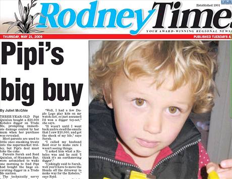 Tříletá Pipi koupila v internetové aukci bagr