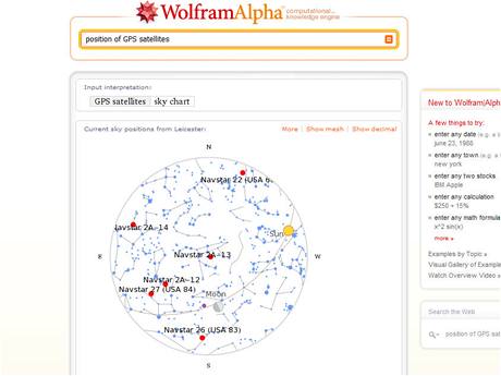 Wolfram Alpha - poloha GPS satelit