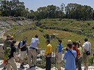 Itálie, Sicílie. Ruiny ímského amfiteátru v Syrakusách