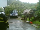 Na Klatovsku spadl strom na altán a osobní auto.