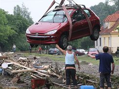 kody, kter napchala rozlit eka Jinka v Bludovicch na cest z Novho Jina do Valaskho Mezi. (26.6.2009)