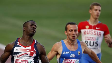 Zleva: Dwain Chambers, Emanuele di Gregorio, Roman Smirnov. 