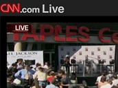 Zpravodajstv CNN z tiskov konference k ppravm poslednho rozlouen s Michaelem Jacksonem v losangelsk hale Staples Center