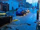 Voda ve Veleslavínov ulici v Brn po stedení boui 