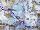 Mapa výstupu na Mont Blanc - klasická cesta