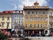 D�ev�né panely vstupního portálu jsou umíst�ny p�ed fasádu, na budovu se "nesáhlo"