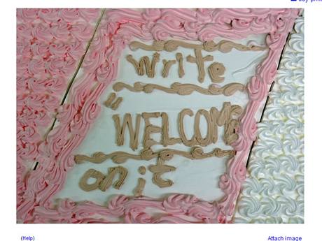 - "A co mám na ten dort napsat?" - "Napište na něj Vítejte." - "Rozumím, spolehněte se."