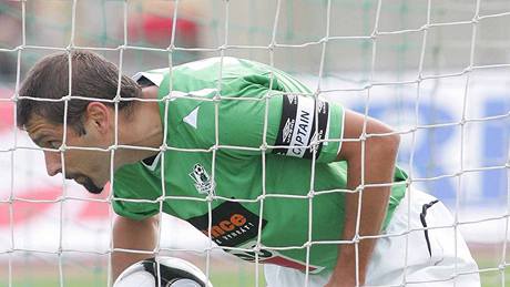 Jablonec- Slovácko, domácí kapitán Petr Pavlík poté, co promnil penaltu.