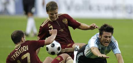 Ve stedu byla na programu pípravná reprezentaní utkání. Snímek z duelu mezi Ruskem a Argentinou.
