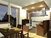 Na kuchyni ve tvaru písmene U navazuje jídelní kout