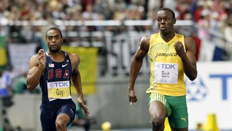 Usain Bolt (vpravo) a Tyson Gay