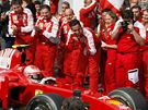 Velká cena Belgie: Kimmi Räikkönen; radost u týmu Ferrari